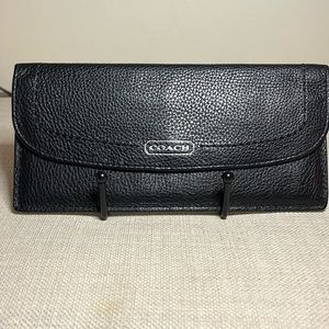 Coach Black Pebbled Leather Slim Wallet